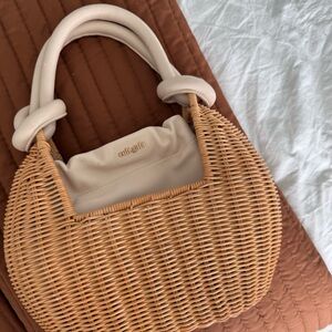 Cult Gaia Tan and Cream Woven Handbag